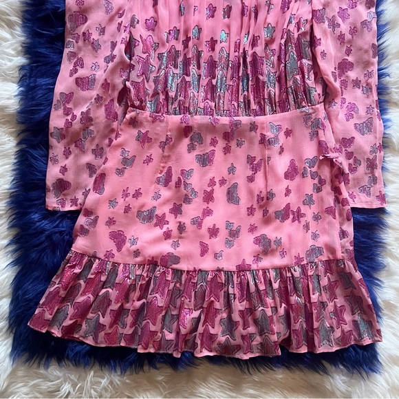New! LoveShackFancy Caden Metallic Star Silk Dress in Pink - Picture 11 of 14